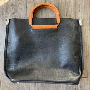 Black Faux Leather Tote Set w/ Removable Crossbody Insert & Straps